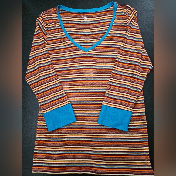 NWOT - Old Navy Cotton Striped 3/4 Sleeve V Neck Jersey - Size XL - Picture 2 of 10